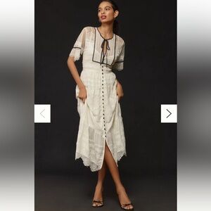 By Anthropologie Short-Sleeve Button-Front Lace Midi Dress